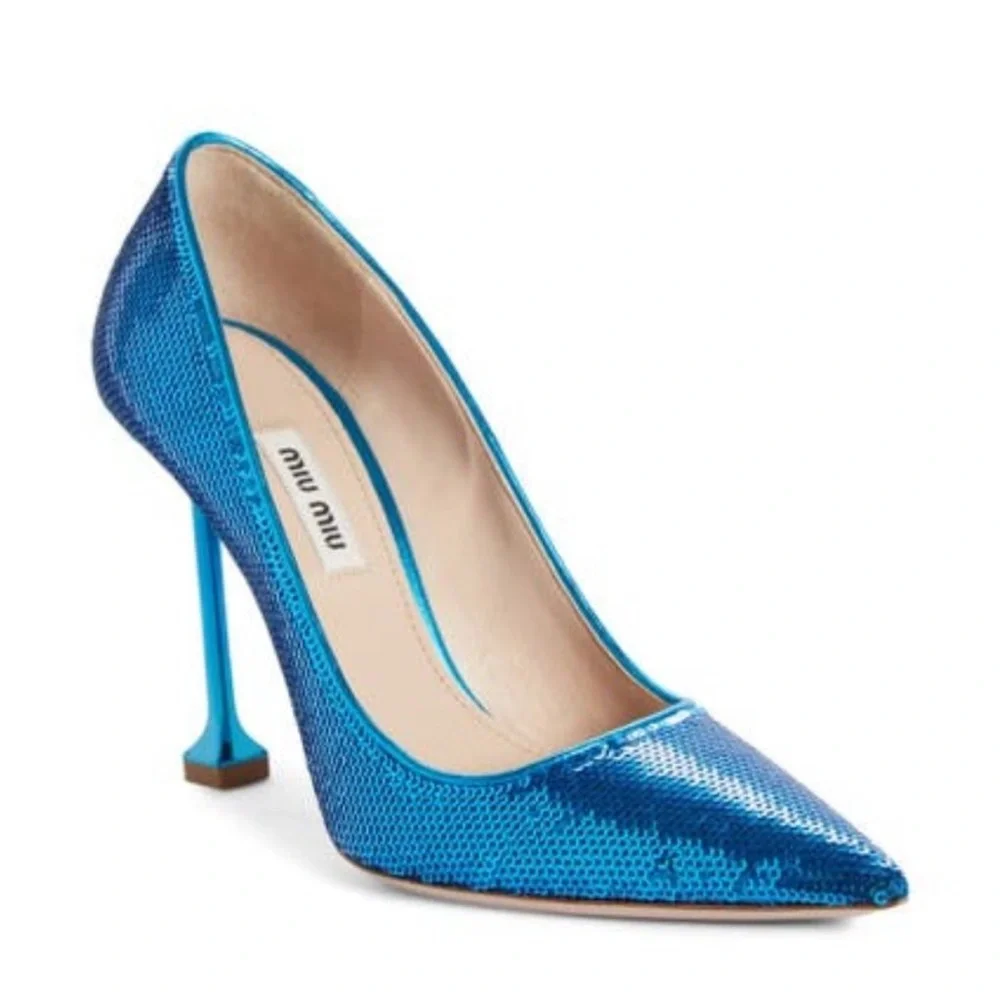 Authentic Miu Miu Blue Sequins Heels - Picture 2 of 4
